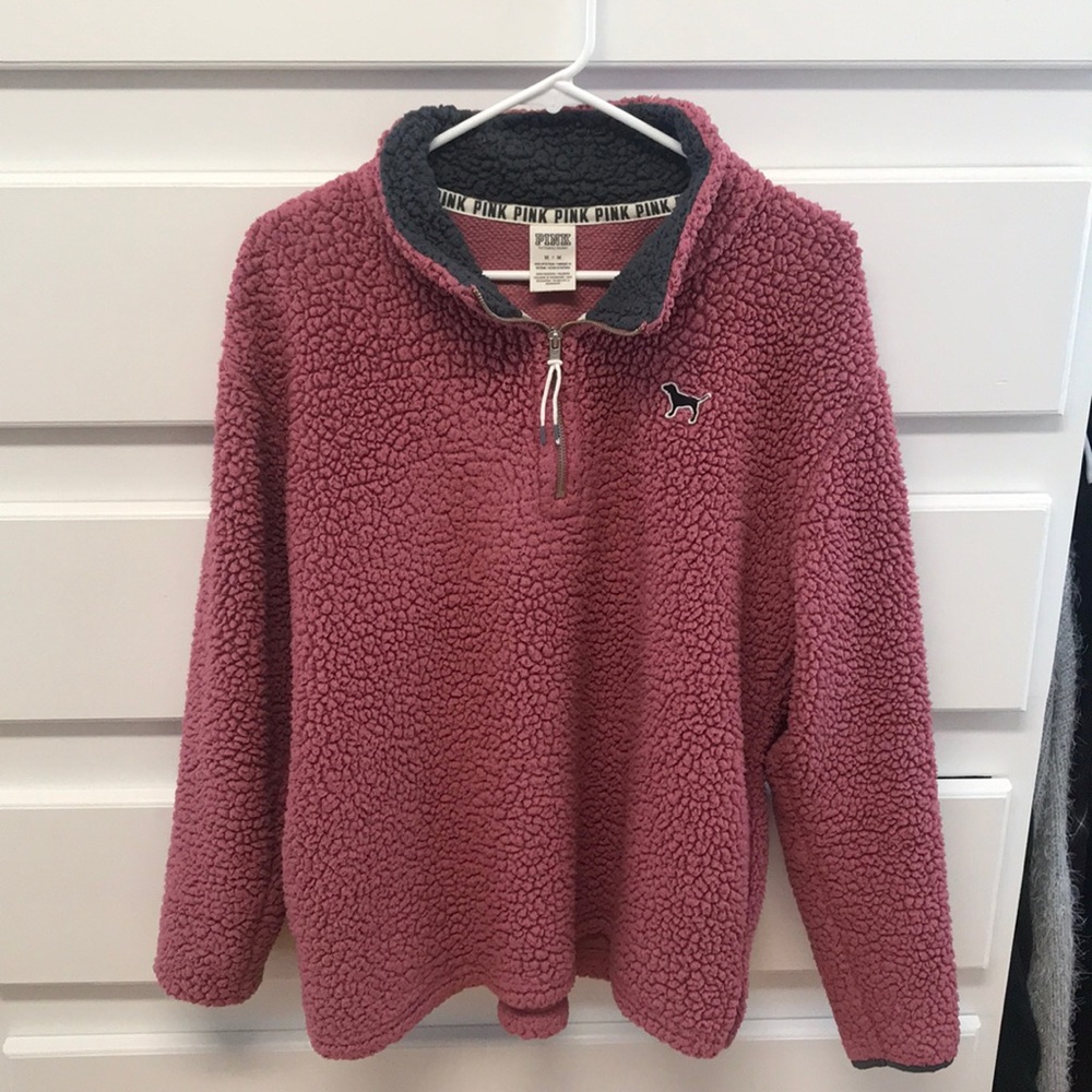 Victoria’s Secret pink, pink fuzzy half zip